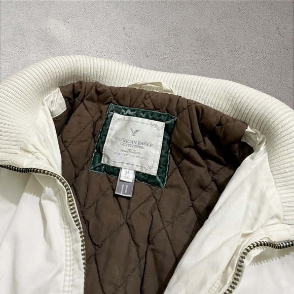 VINTAGE Y2K American Eagle White Quilted Lining Bomber Jacket - Picture 5 of 9